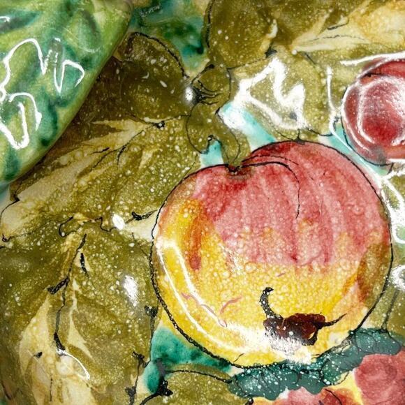 Vintage Italian Hand Painted Pottery Majolica Fruits Leaves Divided Serving Dish - Picture 9 of 13